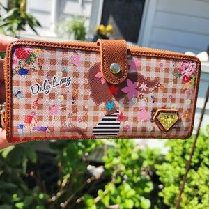 LANY NWOT Only Lany Colorful Checkered Wallet with Floral Accents